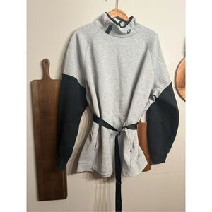 Nike Heather Gray Black Oversized Belted Mock Neck Pullover Sweatshirt Small